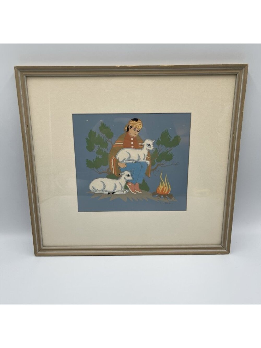 Vintage Harrison Begay Signed Boy With Lamb Silked Screen Print Navajo Art